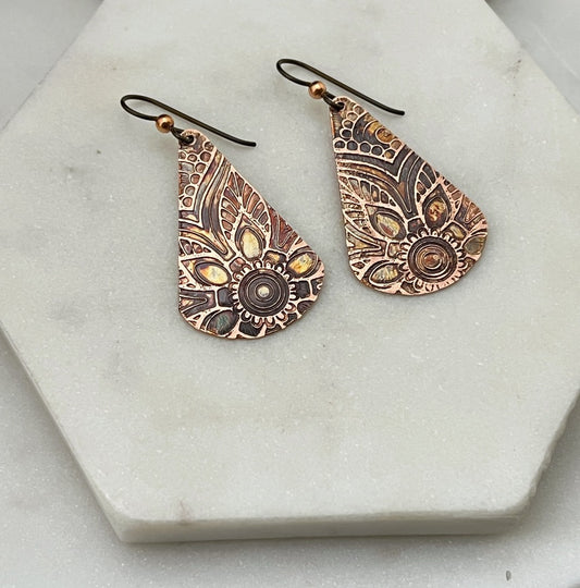 Acid etched copper earring