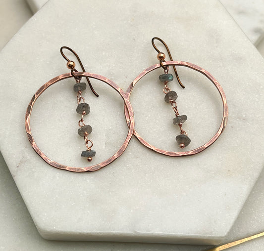 Copper and labradorite hoop earrings