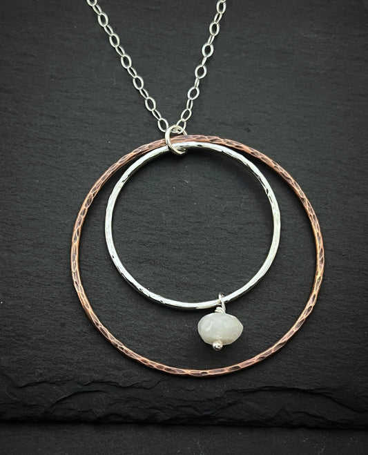 Sterling silver and copper forged hoop necklace with moonstone