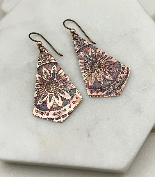 Acid etched copper earrings