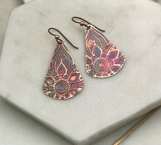 Acid etched copper earring