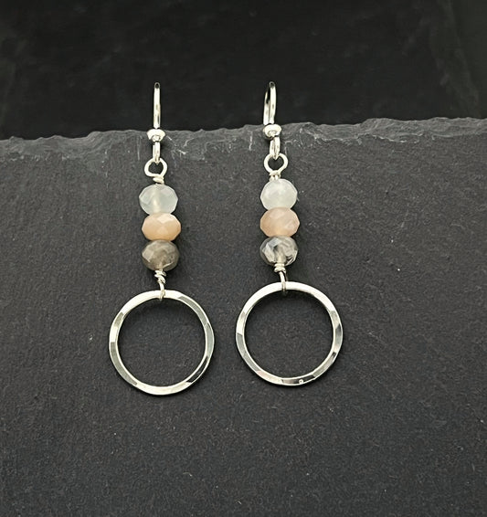 Forged Sterling Silver & coffee moonstone earrings