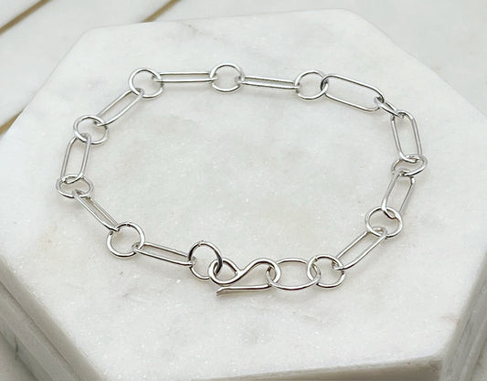 Forged sterling silver chain bracelet