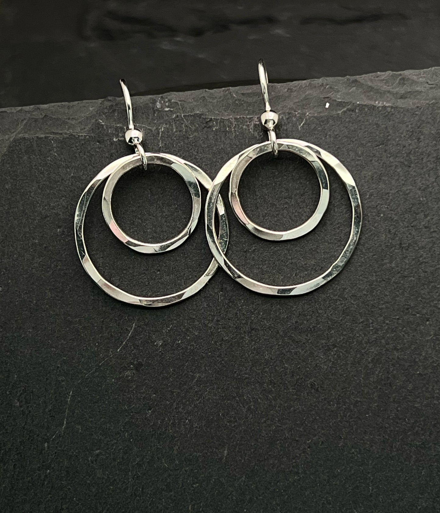Sterling silver forged double hoop earrings