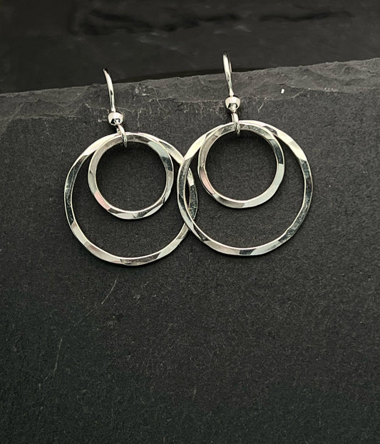 Sterling silver forged double hoop earrings
