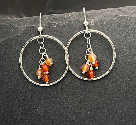 Sterling Silver Circle Earrings with Carnelian Drops
