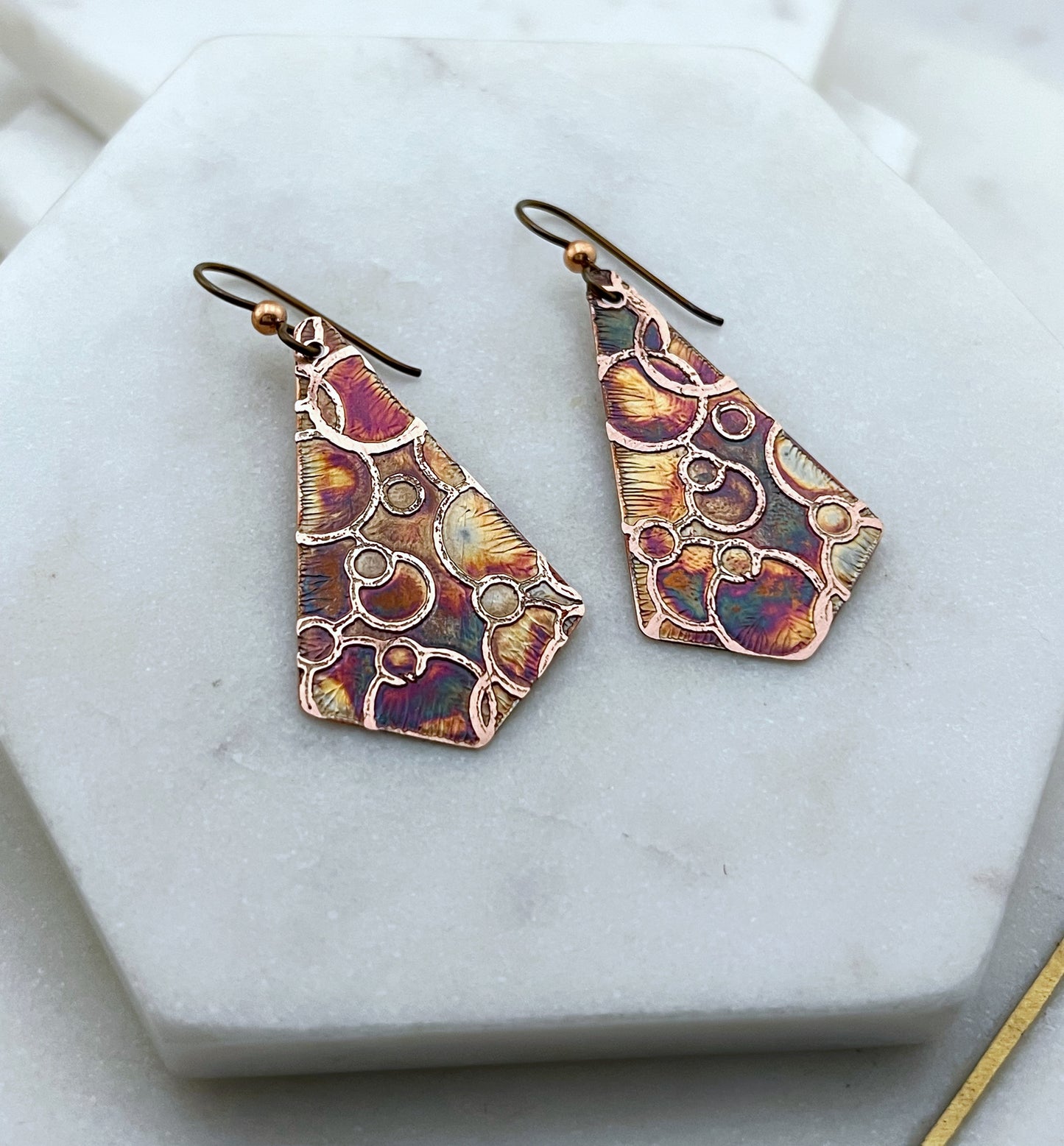 Acid etched copper earrings