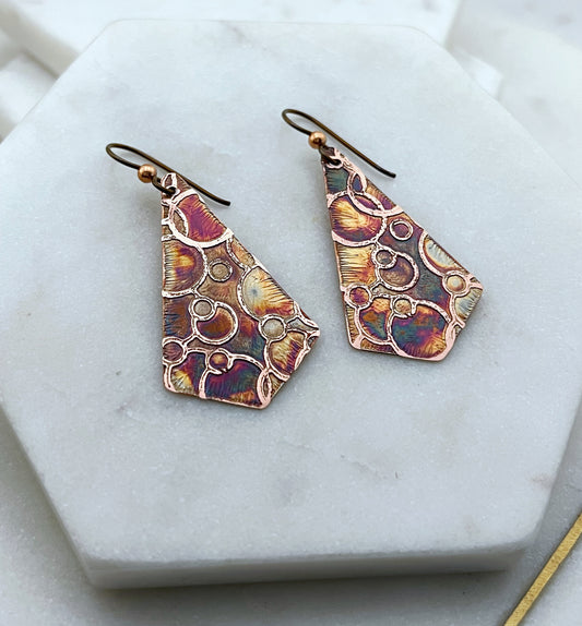 Acid etched copper earrings