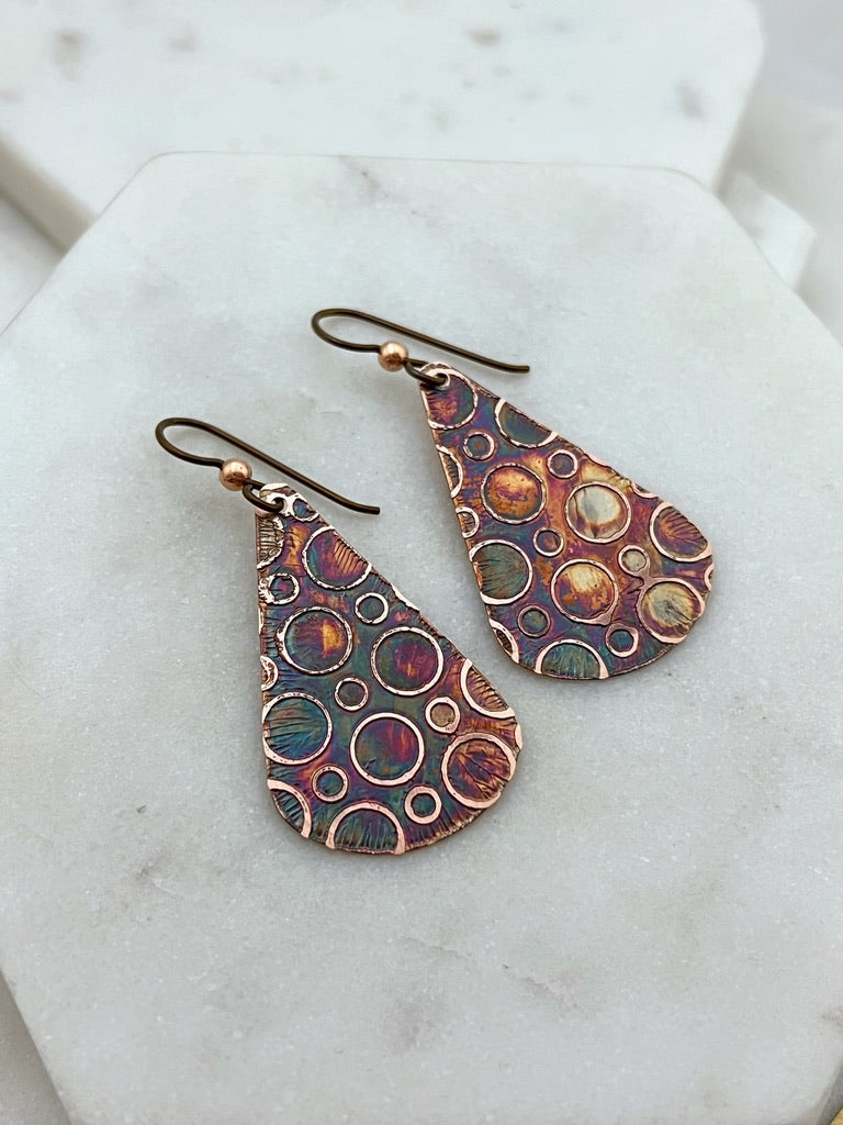 Acid etched copper earring