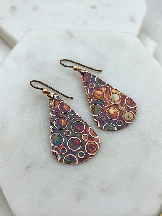 Acid etched copper earring