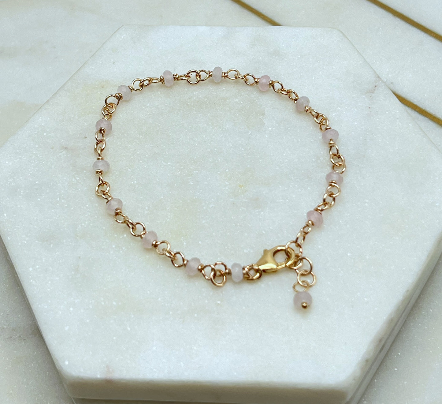 14K gold and faceted rose quartz bracelet