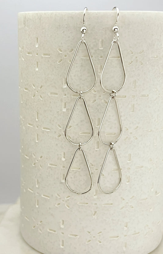 Forged sterling tripple teardrop earrings