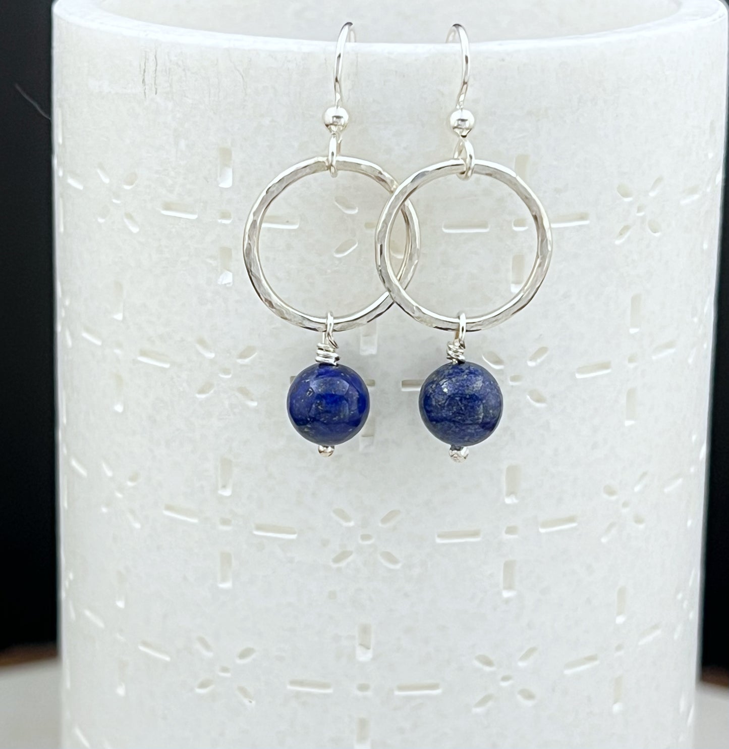 Sterling silver hoop earrings with lapis gemstones