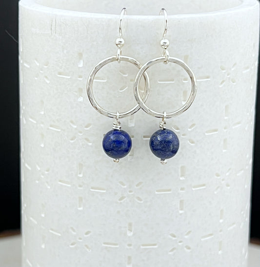 Sterling silver hoop earrings with lapis gemstones