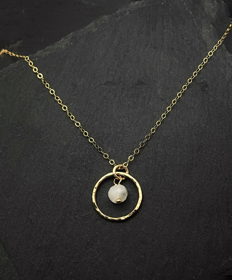 14K Gold and rainbow moonstone necklace