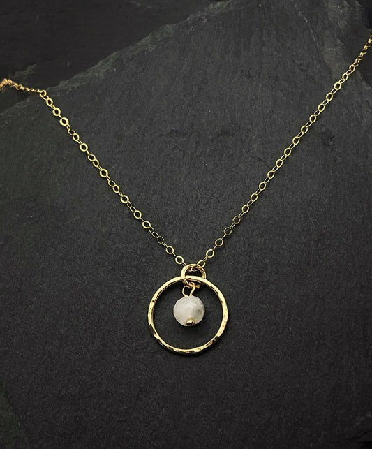 14K Gold and rainbow moonstone necklace