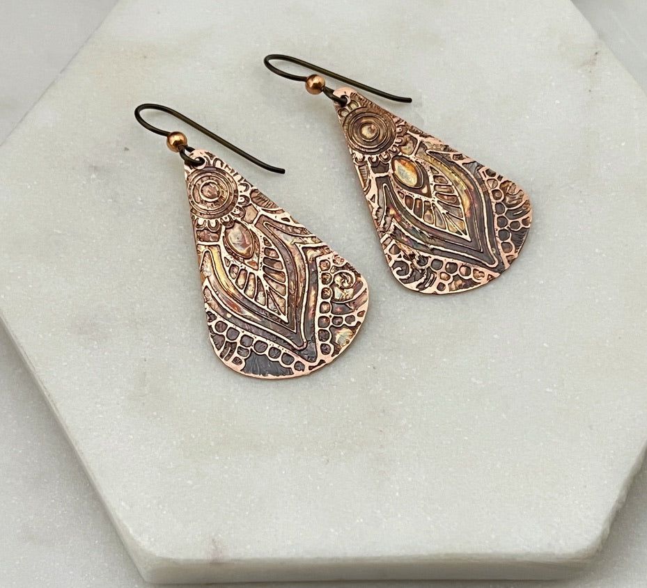 Acid etched copper earring