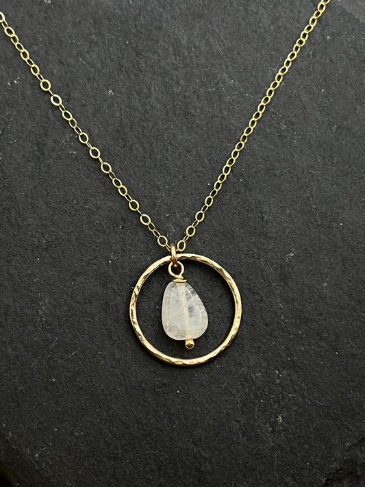 14K Gold and rainbow moonstone necklace