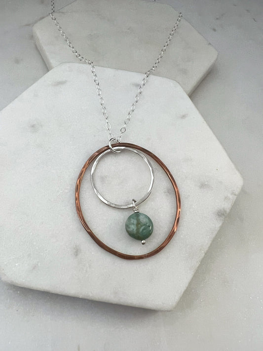 Sterling silver and copper forged hoop necklace with amazonite