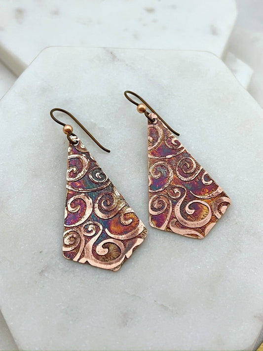 Acid etched copper earrings