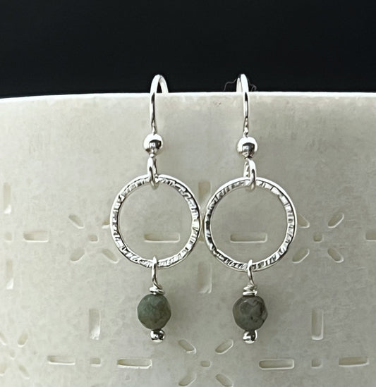 Forged Sterling Silver & Moss Agate Dangle Earrings
