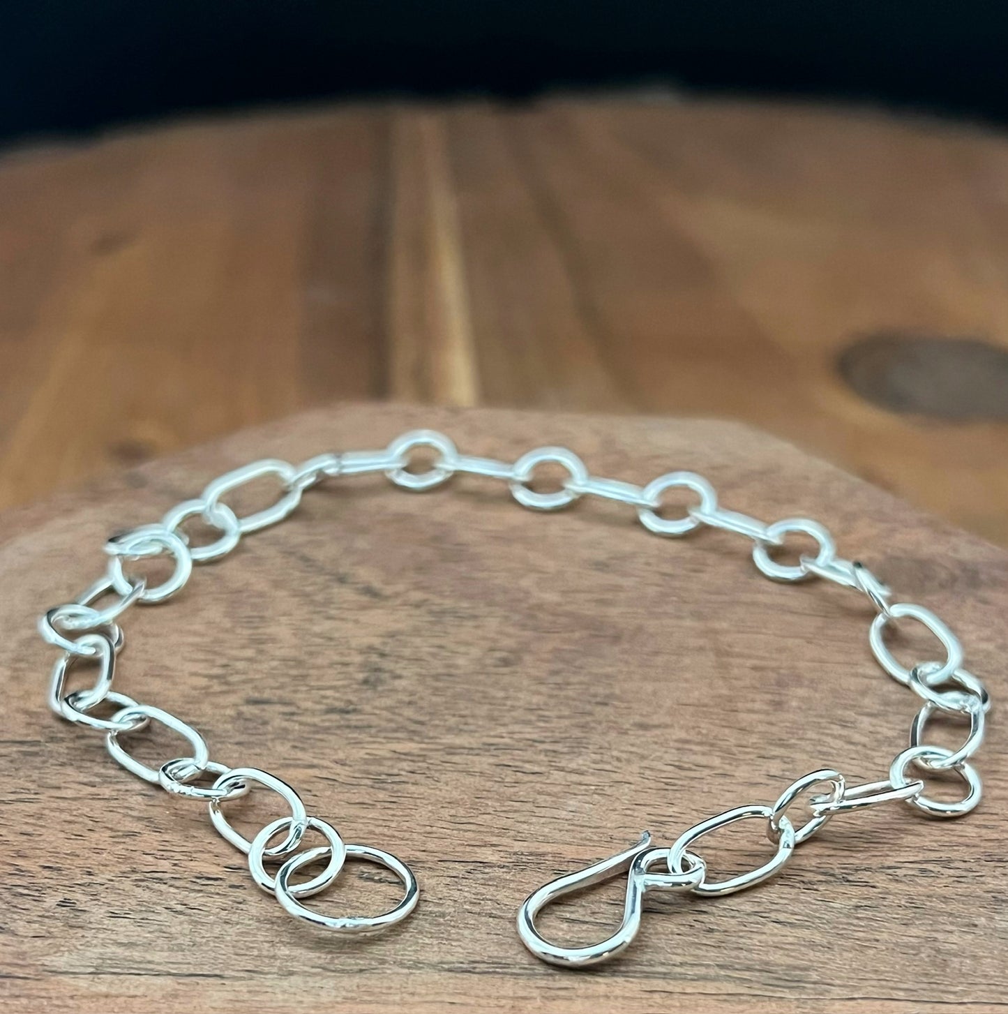 Forged sterling silver chain bracelet