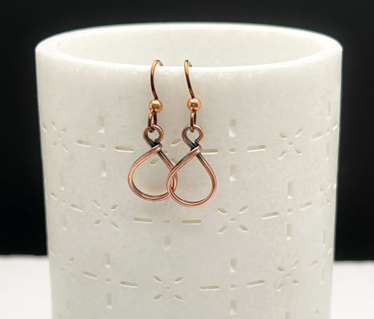 Tiny teardrop copper hoop earrings