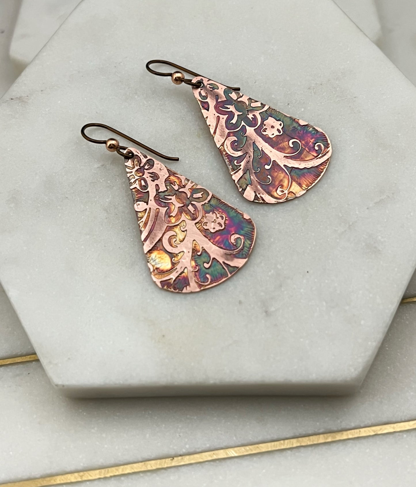 Acid etched copper earring