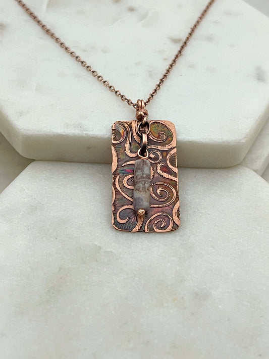 Acid etched copper and amethyst necklace