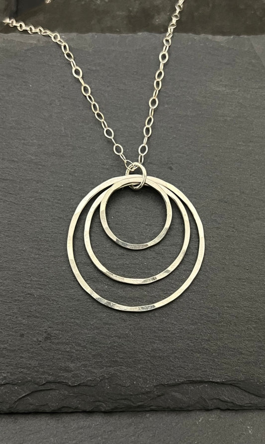 Long forged triple hoop necklace