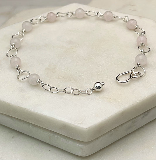 Sterling silver and rose quartz bracelet