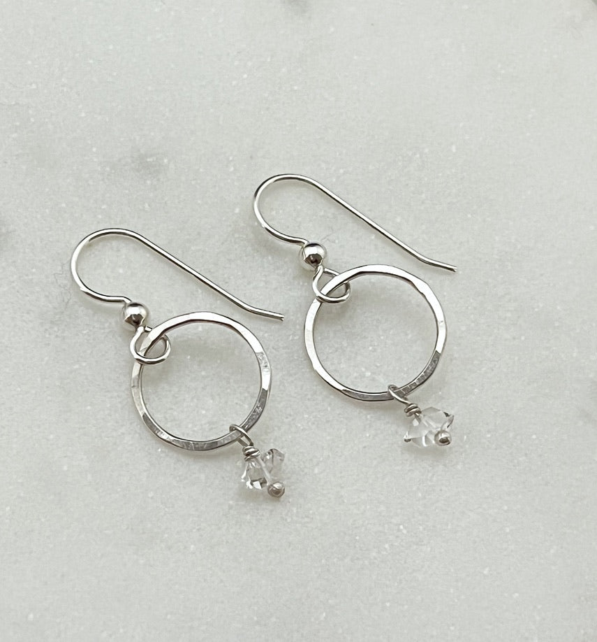 Sterling silver and Herkimer Diamond hoop earrings