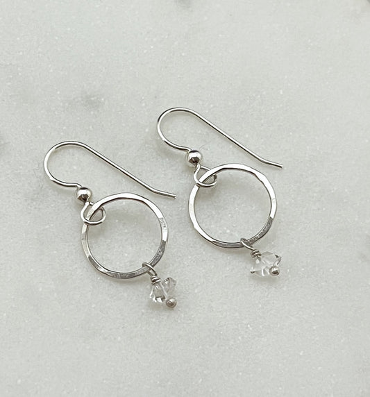 Sterling silver and Herkimer Diamond hoop earrings