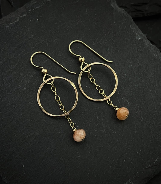 14K Gold and coffee moonstone hoops