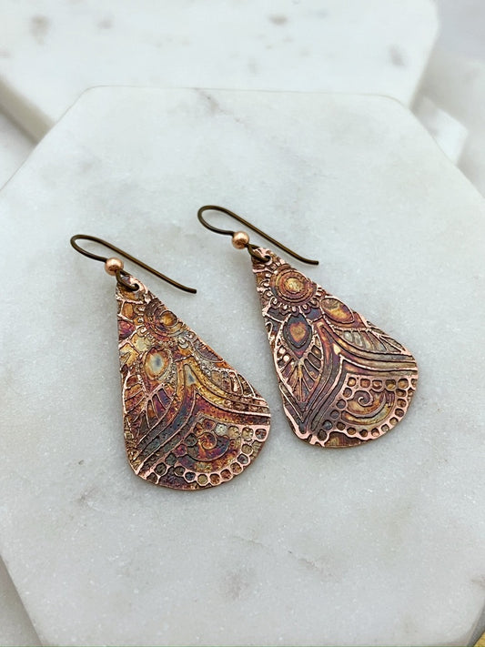 Acid etched copper earring