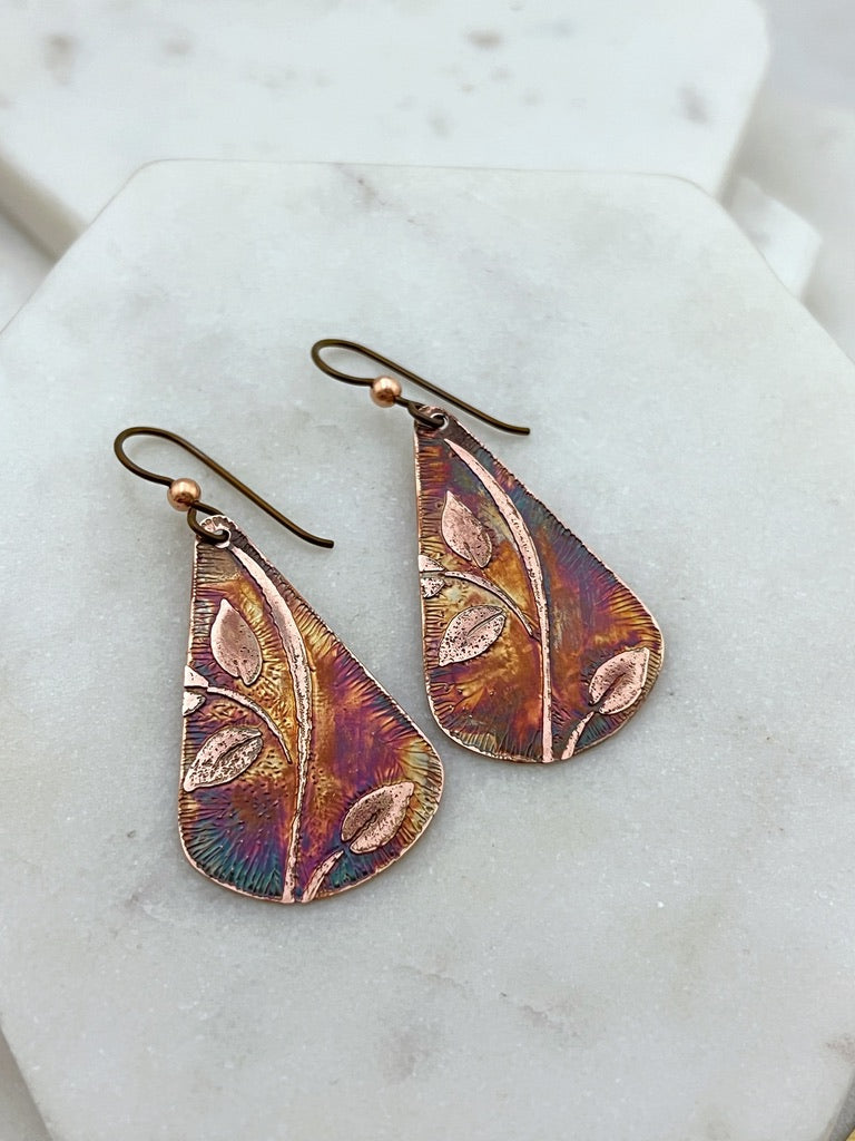 Acid etched copper earring