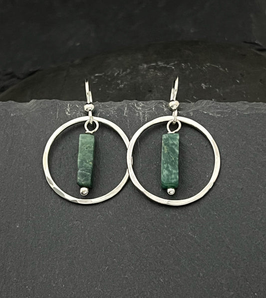 Forged Sterling Silver & serpentine jasper earrings