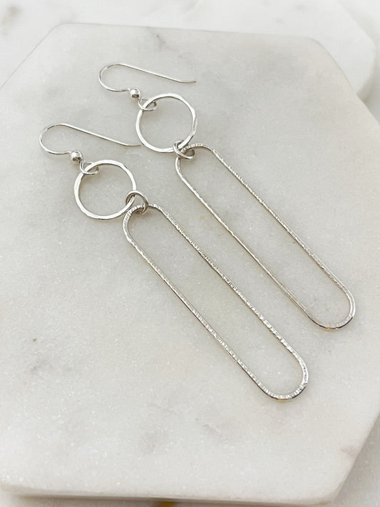 Forged sterling hoop and oval earrings