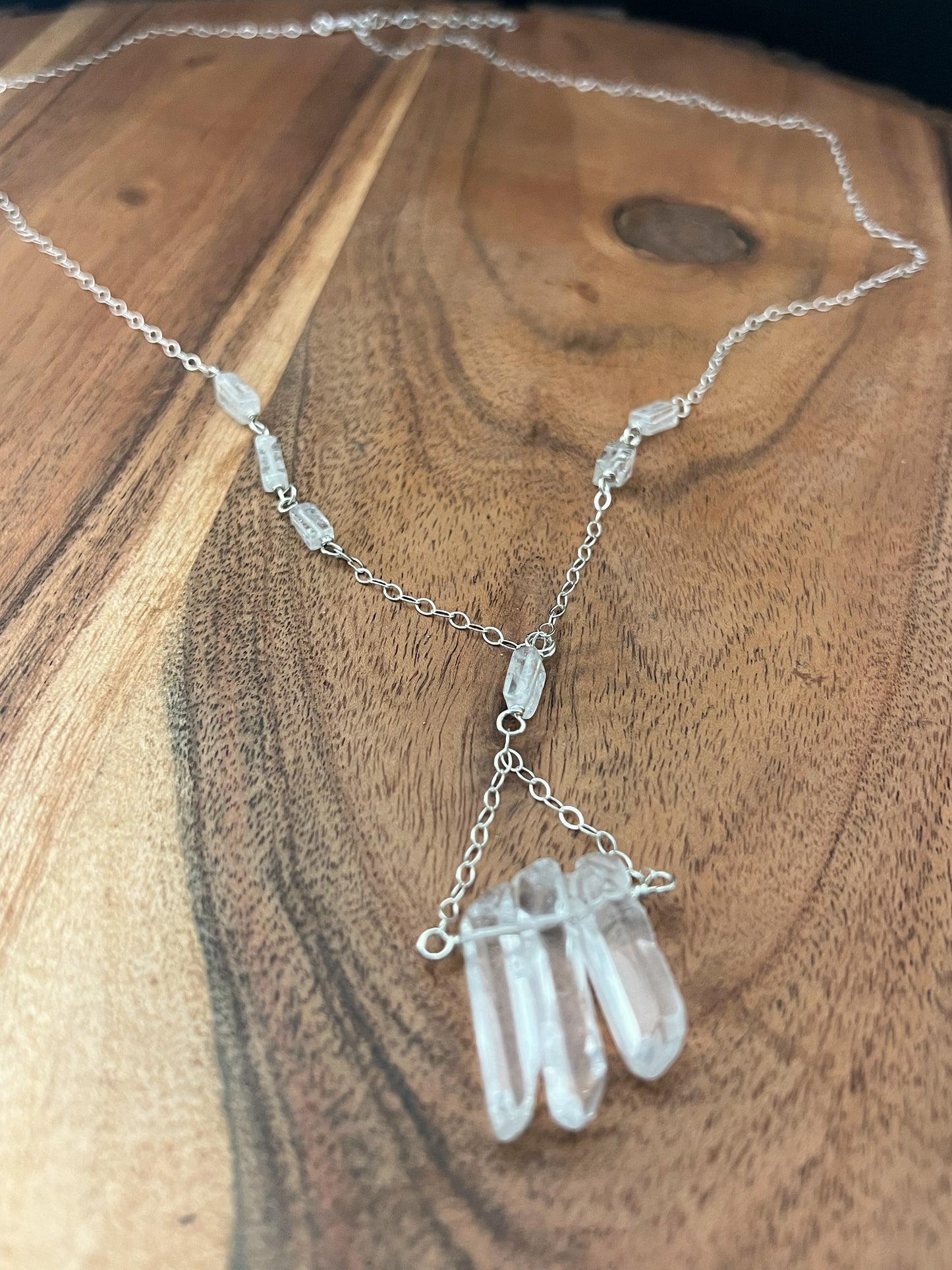 Forged sterling necklace with quartz gemstones