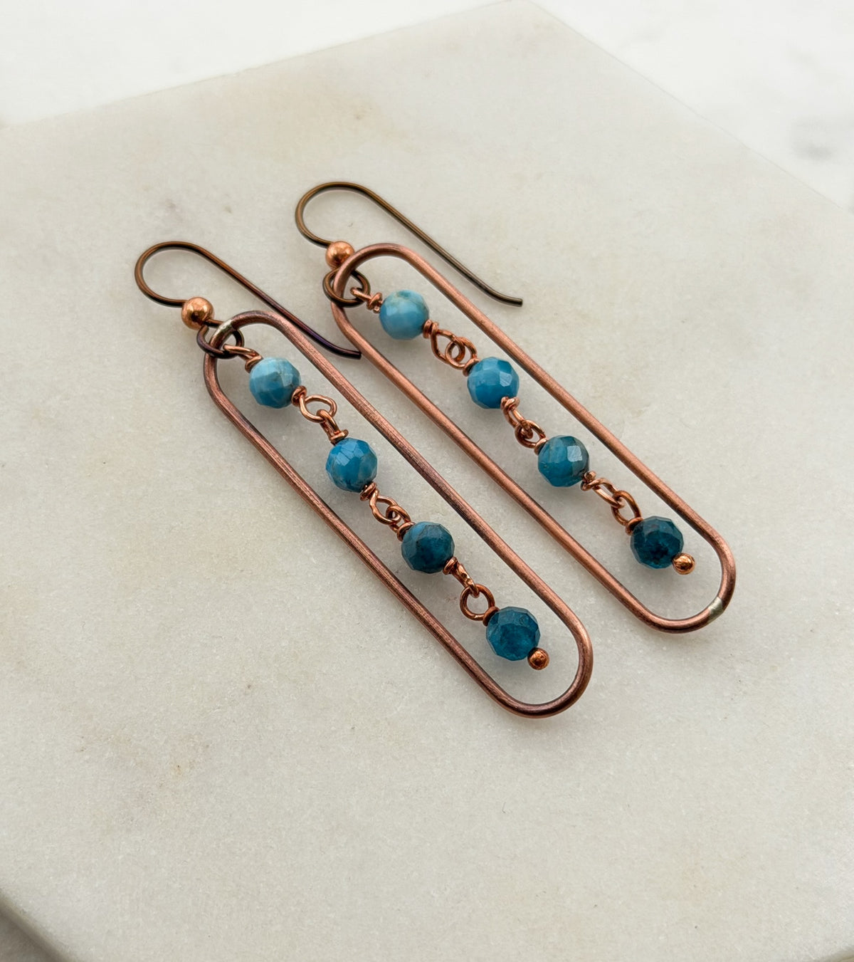 Apatite & Hand-Forged Copper Earrings