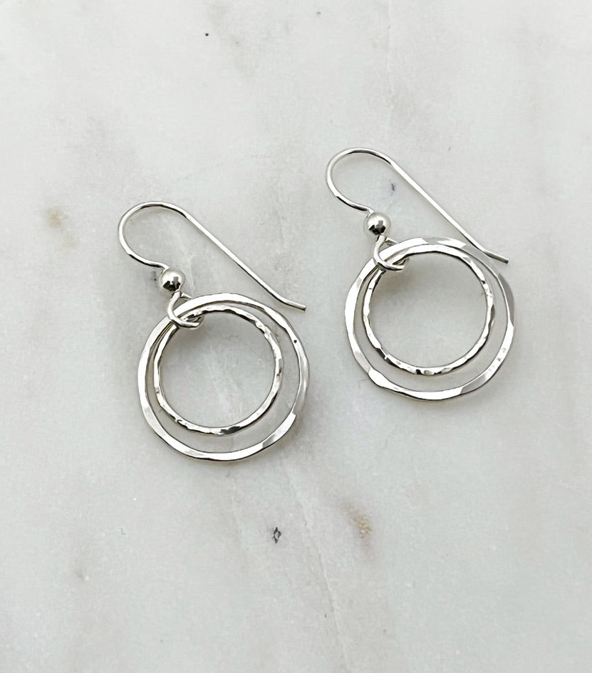 Sterling silver forged double hoop earrings