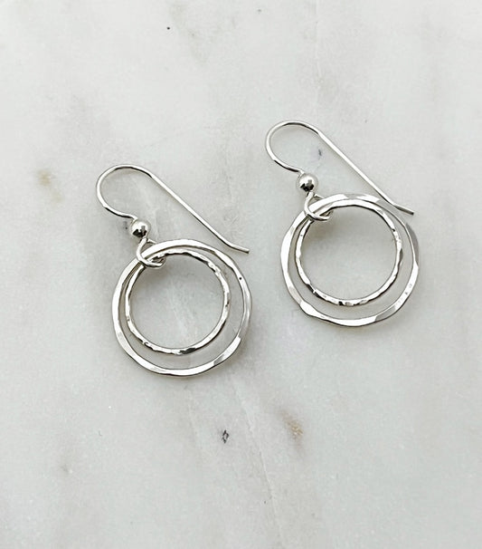 Sterling silver forged double hoop earrings