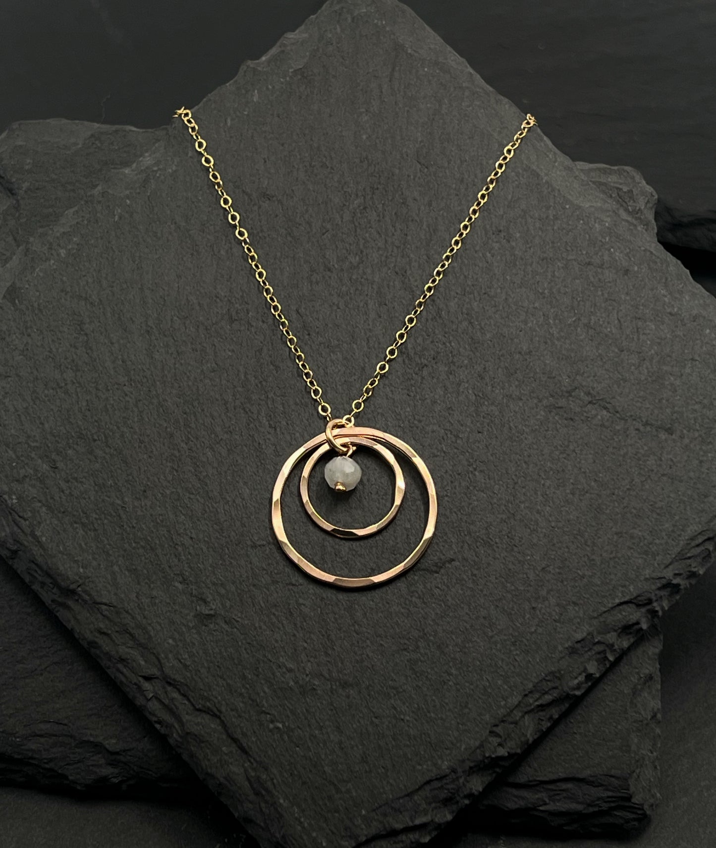 14K Gold and rainbow moonstone necklace