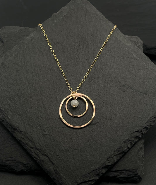 14K Gold and rainbow moonstone necklace