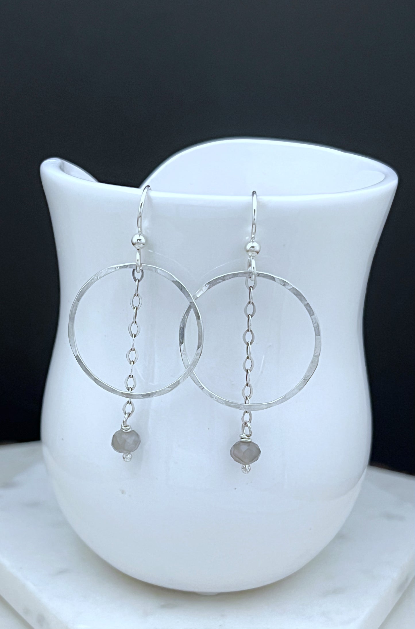 Sterling silver hoop earrings with coffee moonstone gemstones
