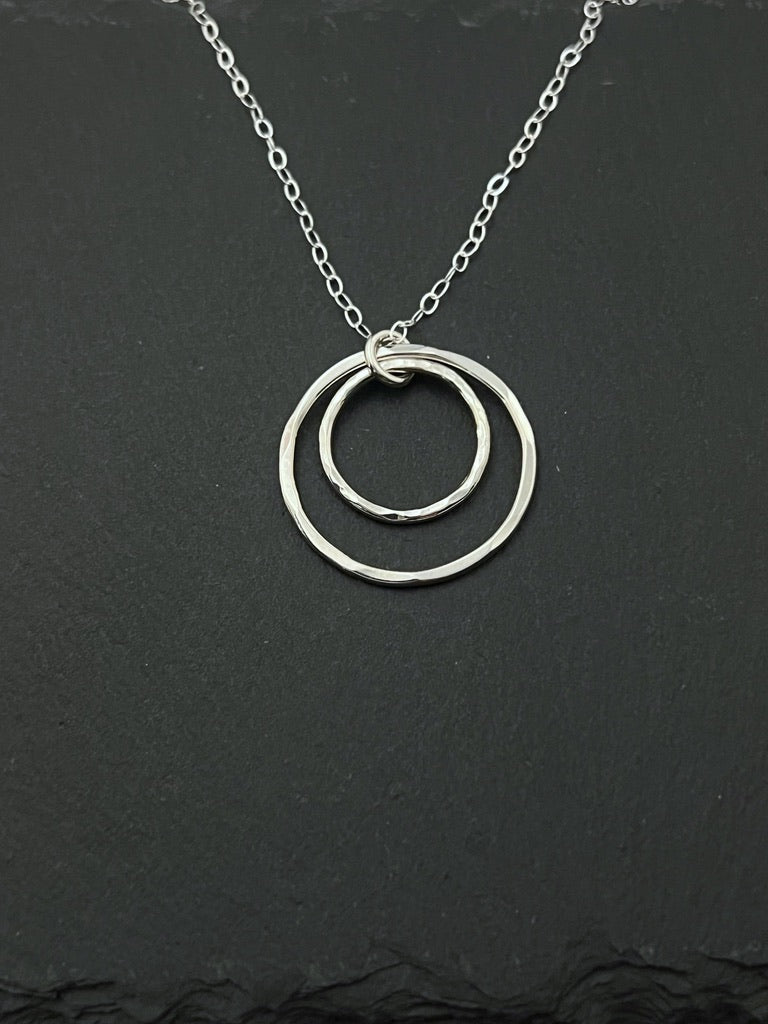 Forged double hoop sterling silver necklace