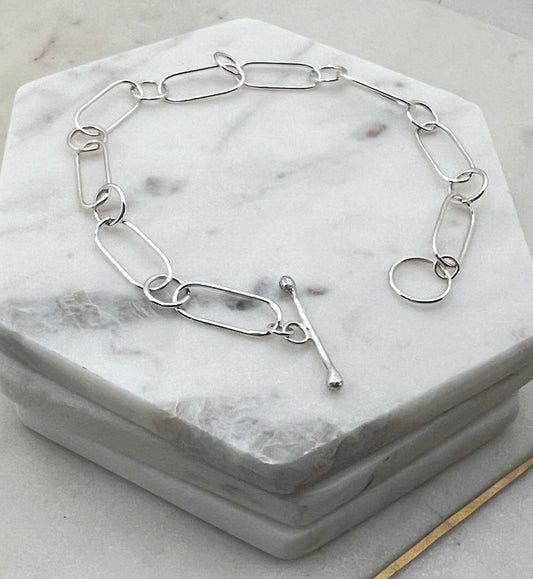 Forged sterling silver chain bracelet
