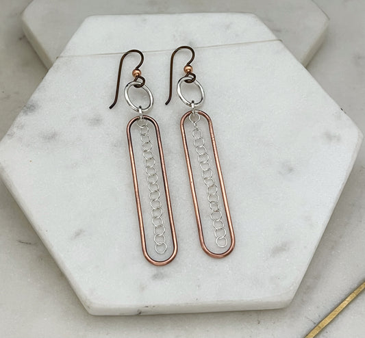 Mixed metal oval hoops with copper and sterling silver