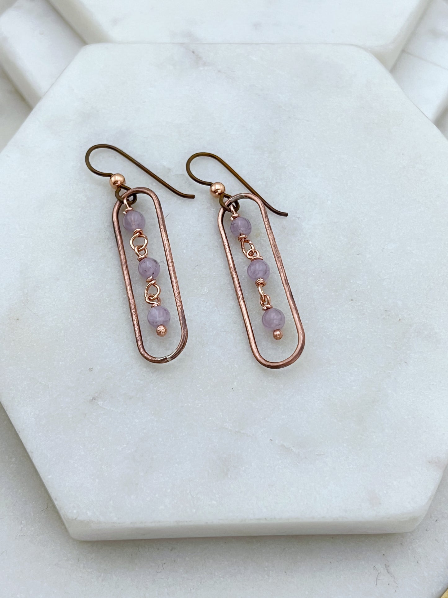 Copper oval hoops with amethyst gemstones