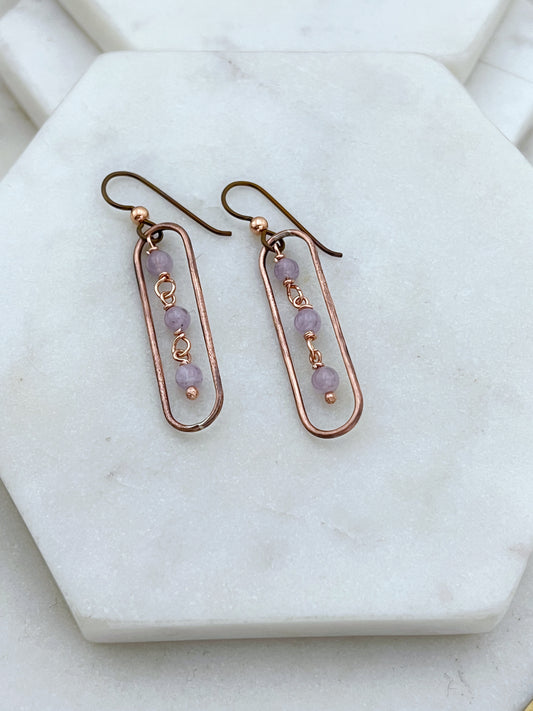 Copper oval hoops with amethyst gemstones